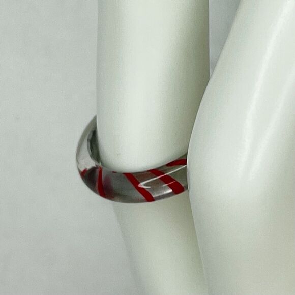 Clear Silver Red Striped Plastic Ring Size 7.25 - Picture 4 of 11